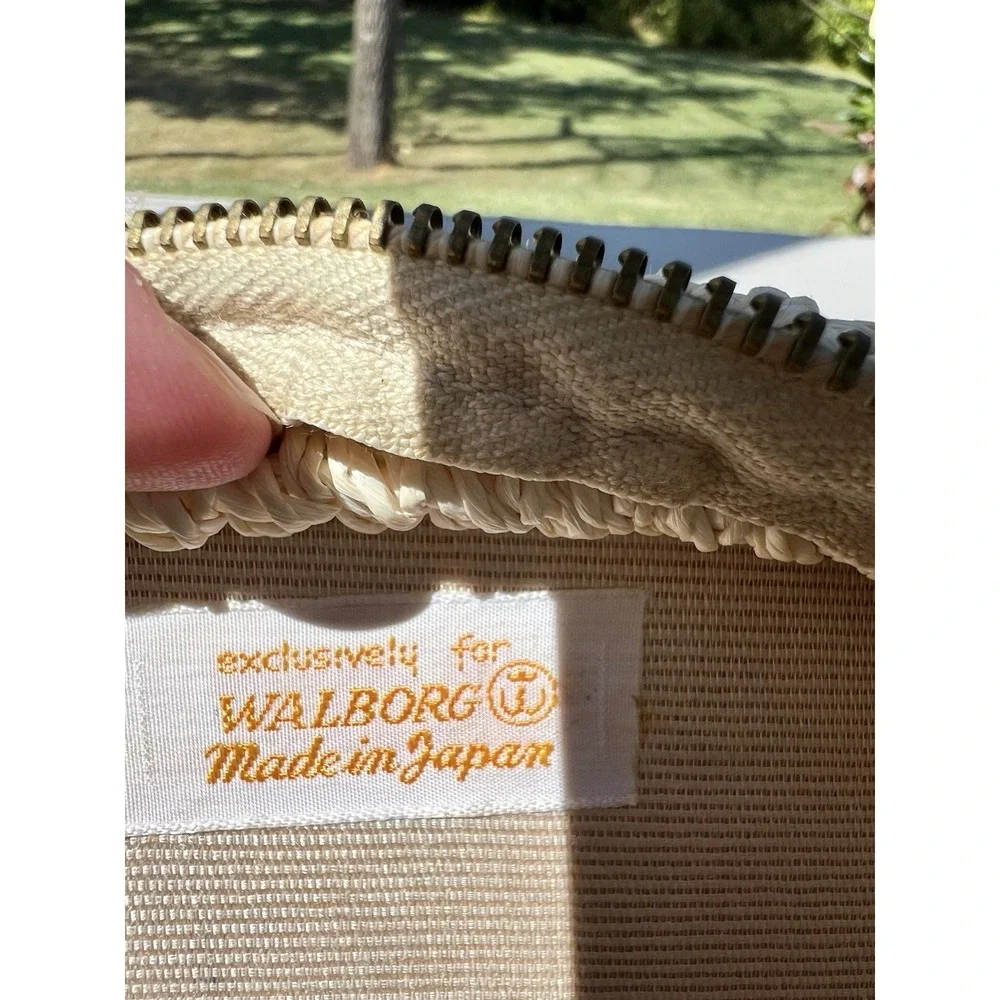 Vintage 60s Walborg Straw Rope Bag Shoulder‎ Bag Wooden Base Boho Cottagecore
